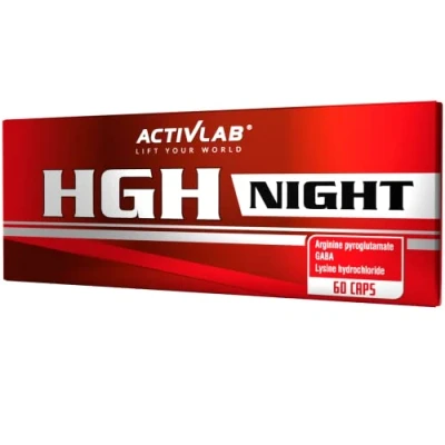 Abbildung von Activlab HGH Night 60 Kapseln, Arginin, Gaba, Lysin vor dem Schlafengehen, Konzentration, Regeneration, Reduktion von Fettgewebe Steigerung der Kraft und schneller Zuwachs an Muskelmasse
