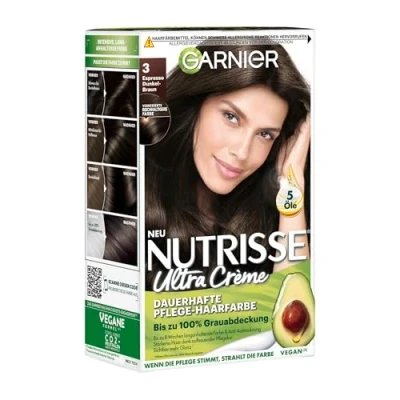 Abbildung von Garnier Nutrisse Dauerhafte Pflege Haarfarbe mit nährenden Fruchtölen, Coloration 8 Wochen Halt, Ultra Crème Tönung, 030 Espresso