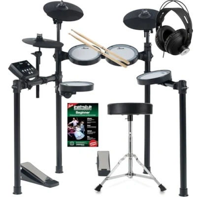 Abbildung von XDrum DD 460C E Drum Kit Home Set Kompaktes elektronisches Schlagzeug 25 Kits und 15 Songs Mesh Heads Spar inkl. Hocker, Kopfhörer, Sticks Schule Schwarz