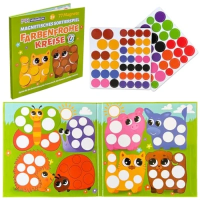 Abbildung von MAGNIKON Zuordnungsspiel Farbenfrohe Kreise mit 77 Magneten, Magnetisches Sortierspiel, Tangram Spielzeug, Mosaik Steckspiel für Kinder, Montessori ab 3 Jahre