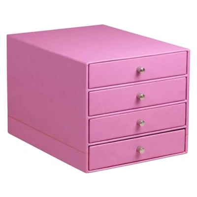 Abbildung von Rhodia 318961C Schubladenbox (mit 4 Schubladen, Griffe aus Metall, Kunstleder, elegant und praktisch, ideal für Ihr Büro oder zu Hause) 1 Stück, lila