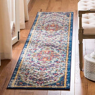 Abbildung von SAFAVIEH Boho Teppich für Wohnzimmer, Esszimmer, Schlafzimmer Madison Collection, Kurzer Flor, Elfenbein und Orange, 61 X 244 cm