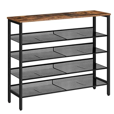 Abbildung von HOOBRO Schuhregal, 5 lagiges Schuhschrank, Verstellbares Schuhablage, Flach und Neigbar, 100 x 30 85 cm, Stabil, Metall, Eingang, Korridor, Industrie, vintagebraun schwarz EBF101XJ01