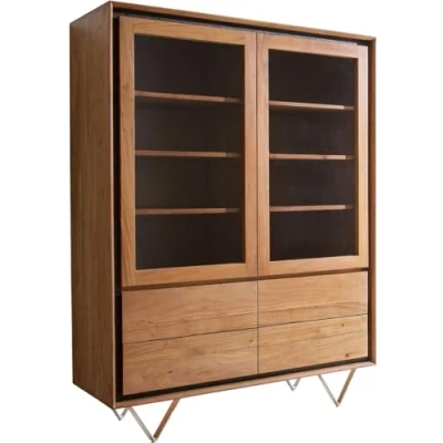 Abbildung von Vitrine Stonegrace 115x150 Akazie Natur 2 Türen 4 Schubladen Steinfurnier V Fuß