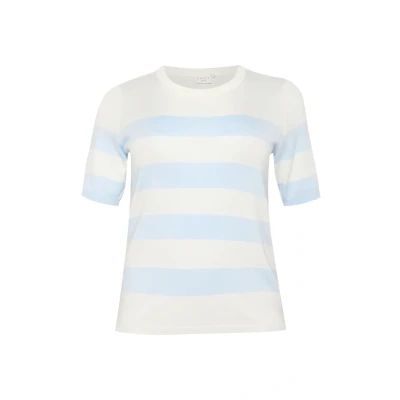 Abbildung von Kaffe Curve Lizzy Striped Tshirt print, Damen, Größe: 42/44, Chalk light blue wide stripe