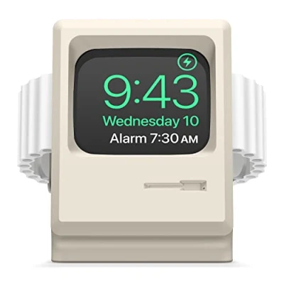 Abbildung von elago W3 Ladestation Ständer Kompatibel mit Apple Watch Serie 10, 9, 8, SE2, 7, 6, SE, 5, 4, 3, 2, 1 und Ultra 2 &amp; Klassisches Monitor Design, Nachttischmodus (Klassisches Weiß)