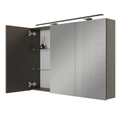 Abbildung von Planetmöbel ARIA Spiegelschrank Bad mit Beleuchtung 100 cm breit Badschrank hängend Spiegel Anthrazit, Leuchte und Steckdose, Gäste WC x 70 16