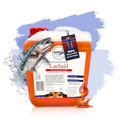 Abbildung von NordicVital Premium Lachsöl Hunde &amp; Katzen 2,5 Liter Kanister 100% Natürliches Fischöl/Fish Oil aus Norwegen Lachs Omega 3&amp;6 Fettsäuren hochdosiert Barf Öl abgefüllt in Deutschland