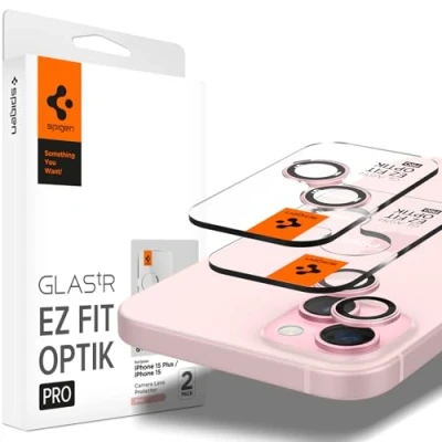 Abbildung von Spigen Glas.tR EZ Fit Optik Pro Kameraschutz kompatibel mit iPhone 15, 15 Plus, 14, 14 2 Stück, Rosé, Individuelle Kameraprotektion, Anti Kratzer, 9H Härte Folie