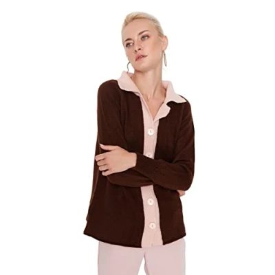 Abbildung von Trendyol Damen Regular Fit Basic Lapel Collar Knitwear Cardigan Pullover, braun, M