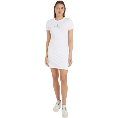 Abbildung von Calvin Klein Jeans Diffused Monologo Dress Jerseykleid, Damen, Größe: XS, Bright white