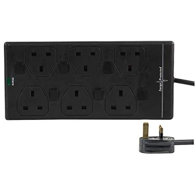 Abbildung von Pro Elec 2816NS(1N) Einzeln geschaltetes Verlängerungskabel mit 6 Anschlüssen (evtl. nicht für deutsche Stecker geeignet), 2 m lang, überspannungsgeschützt, Schwarz