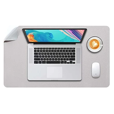 Abbildung von Mausepad L, Große Mausmat, DOBAOJIA Laptop Schreibtischmatte, Schreibtischunterlage, Büro Schreibtisch Pad, Schreibblock, Doppelseitige Verwendung PU Leder Wasserdicht 60 x 35cm (Hellgrau/Silber)
