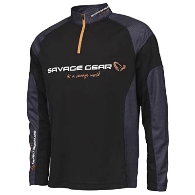 Abbildung von Savage Gear Tournament Shirt 1/2 mit Reißverschluss Größe M Schwarz Angelshirt