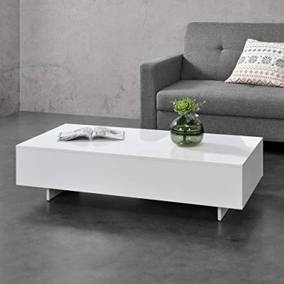 Abbildung von en.casa Couchtisch, »Lärketorp« Wohnzimmertisch 115x55x31cm Weiß Hochglanz