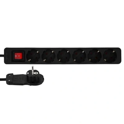 Abbildung von REV Steckdosenleiste SMART Mehrfachsteckdose 6 Fach mit Flachstecker &amp; beleuchtetem Schalter zum Stromsparen, 2m, 3680W, schwarz