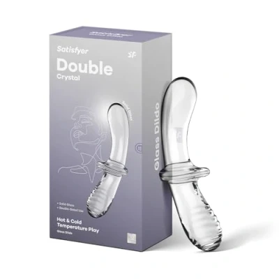 Abbildung von Satisfyer Double Crystal 20 cm G Punkt Dildo Glasdildo Borosilikatglas Glatte und gerillte Struktur Griff breite Basis Für sicheres Vergnügen heiße &amp; kalte Temperaturspiele