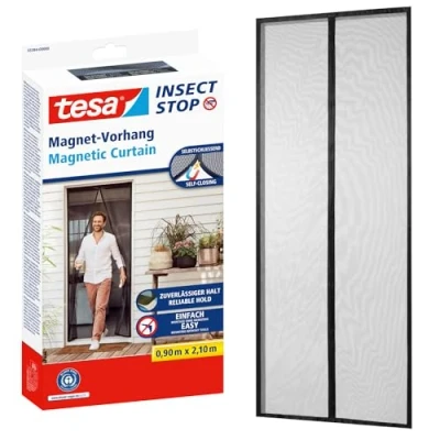 Abbildung von tesa Magnetvorhang selbstschließend Insektenschutzvorhang mit Magneten für Balkon und Terrassentüren zur einfachen Montage ohne Bohren 2,1 m x 0,9