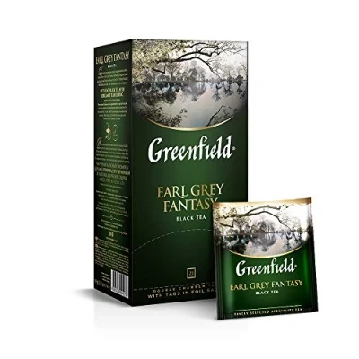 Abbildung von Greenfield Earl Grey Fantasy, Aromatisierter Schwarzer Tee, Flavoured Black Tea, Sri Lanka, 25 Teebeutel mit Doppelkammer und Etiketten in Folienbeuteln, (25 x 2g), 50g [2 Stück]