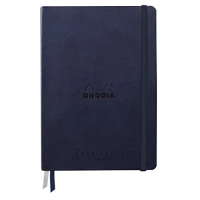 Abbildung von Clairefontaine Rhodia 194159C Rhodiarama, Goalbook Creation DIN A5 mit festem Umschlag, 50 Blatt Lavis technique weiß blanko 200g, Gummizugverschluss, 1 Stück, Blau