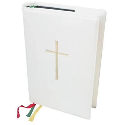Abbildung von BIBELHÜLLE/GOTTESLOB STECKHÜLLE Weiß mit KREUZ 19 x 13 cm Schutzhülle für Gotteslob, Gebetbuch, Bibel Ideal zur KOMMUNION, Firmung, Kirche MaMeMi Qualität