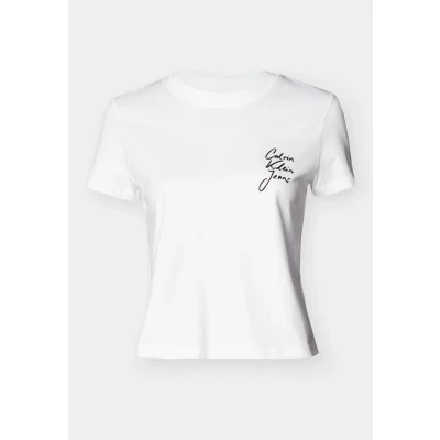 Abbildung von Calvin Klein Jeans Script Institutional BABY TEE Tshirt print, Damen, Größe: XS, Bright white