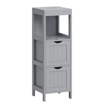 Abbildung von VASAGLE Badezimmerschrank, Schrank freistehend, Badezimmermöbel, mit 2 Schubladen, 1 offenen Fach, für Badezimmer, Wohnzimmer, Küche, modern, Taubengrau BBC042G02