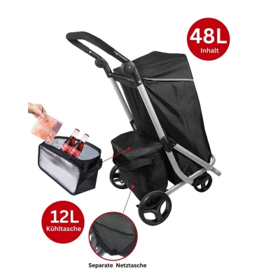 Abbildung von Cheffinger Einkaufstrolley 48L Einkaufswagen+12L Kühltasche Einkauf Trolley Aluminium Stabil Groß