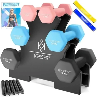 Abbildung von KESSER Hantel Set Kurzhantel Set, mit Hantelständer Gymnastikhanteln, (18 kg 2 x (1+3+5)kg)