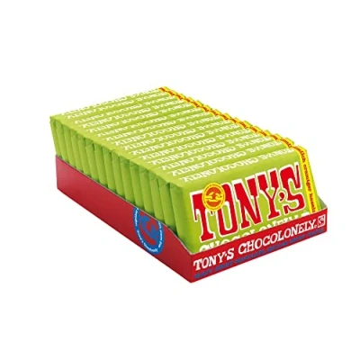 Abbildung von Tony&#039;s Chocolonely Cremiger Haselnuss Crunch Vollmilchschokolade mit und knusprigen Keksstücken 15 x 180 g Tafel Vegetarisch Belgian Fairtrade Chocolate Großverpackung
