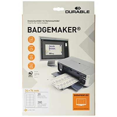 Abbildung von Durable Einsteckschilder Badgemaker, 280 Schilder, 34 x 74 mm, weiß, 142502