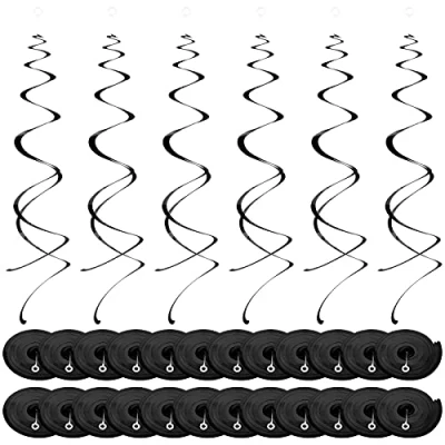 Abbildung von NATUCE 30 Stück Folien Party Hängend Wirbel Dekorationen, deckenhänger Spiral Girlanden Deko Luftschlangen für Hochzeit,Weihnachten,Geburtstag, Junge und Mädchen (Negro)