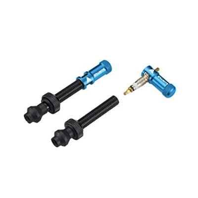 Abbildung von Granite Juicy Nipple Ventilkappen Set und Presta Ventil Stangen, Fahrradreifen Schutzkappen mit Ventilkern Entfernungsfunktion (Blau).