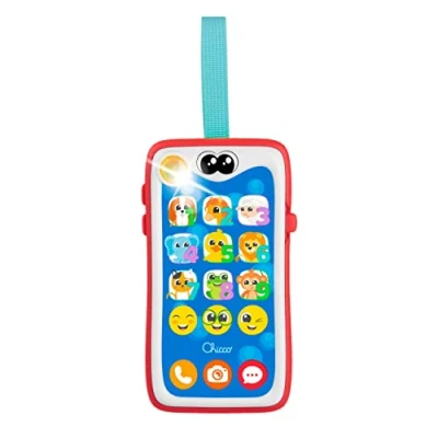 Abbildung von Chicco Smiley Smartphone, zweisprachig, Spanisch/Englisch, Didaktisch für Kinder, Lautsprechendes und interaktives Spielzeug, Touch Membran, mit Lichtern Klingeln, 6 Monate bis 3 Jahre