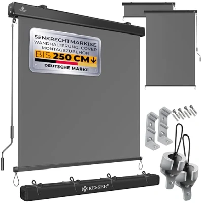 Abbildung von KESSER® Senkrechtmarkise 200x250cm Außenrollo Handkurbelmechanismus Balkonrollo inkl. Montageset &amp; Cover Sonnen und Sichtschutz Beschattung Sonnenschutz mit Kurbel Markisenkasten Balkon Terrasse