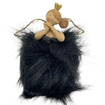 Abbildung von Dadeldo Living &amp; Lifestyle Dekofigur Engel Schwarz Resin Kunstfell 11cm Weihnachtsdeko