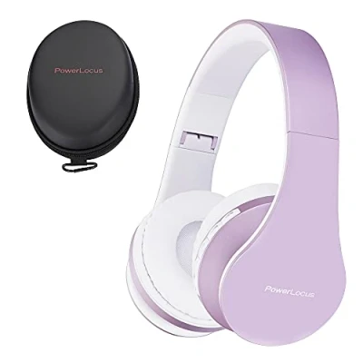 Abbildung von PowerLocus Bluetooth Kopfhörer Over Ear, Wireless Faltbar Kabellose On Ear Ohrhörer Headset Aux Unterstützung mit Mikrofon Freiscprechfunktion für iPhone, Android, PC (Weiß/Lila)