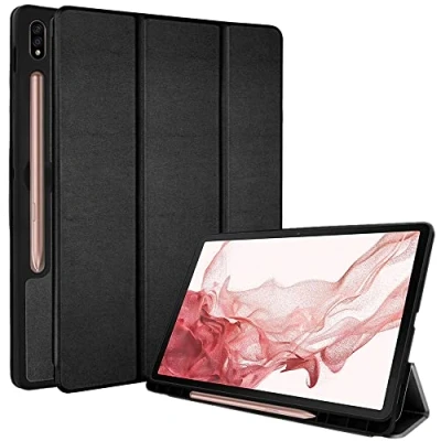 Abbildung von TECHGEAR Hülle Kompatibel mit Samsung Galaxy Tab S9 Plus 12,4 Zoll (SM X810 / SM X816), Ultra Dünn Ständer und Auto Schlaf/Wach Funktion, Slim Pu Leder Smart Case 2023, Schwarz