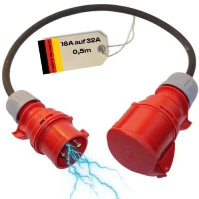 Abbildung von maxgo CEE Adapterleitung Starkstromkabel Adapterkabel Anschlusskabel H07RN F 5X1,5mm² Stecker 16A auf 32A Kupplung 400V PCE Außenbereich Gummischlauchleitung 0,5m