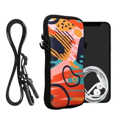 Abbildung von kwmobile Handytasche für Smartphones XXL 7&quot; Neopren Handy Hülle Dunkelblau Orange Altrosa Tasche mit Kette 17,7 x 8,5 cm Innenmaße Farbmuster