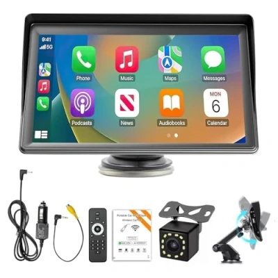 Abbildung von EagerMinds Carplay Auto, 17,8 cm (7 Zoll), kabelloses Carplay, Android kabellos, mit Spiegellink, Bluetooth, Rückfahrkamera, AUX/USB/TF für Autos, LKWs, SUV, Lieferwagen, Wohnmobile, Vans (A)
