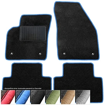 Abbildung von moto MOLTICO Fußmatten Auto Velours Autoteppiche Schwarz Automatten Set 4 teilig passend für Chevrolet Orlando 2010 2018 (Blaue Ziernähte)