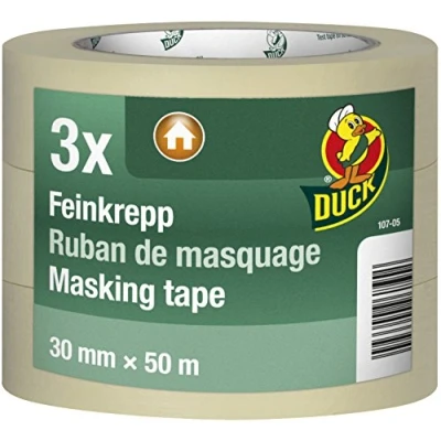 Abbildung von DUCK Feinkrepp 107 05 Imprägniertes Kreppband zum Streichen &amp; Lackieren Malerkreppband für den Innenbereich 3er Set 30mm x 50m