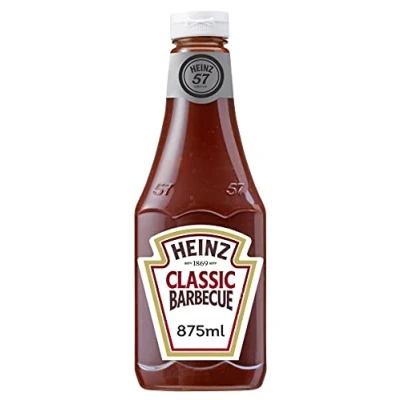 Abbildung von Heinz Barbecue Sauce Rauchig würzige Grillsauce in der Kopfsteherflasche 4 x 875 ml