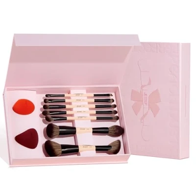 Abbildung von Jessup Pinselset Make up Pinsel Set, 7tlgs doppelseitig Makeup Pinsel, 2tlgs Schwamm, Foundation Concealer Rouge Lidschatten Kontur Bronzer Puder Eyeliner Geschenkverpackung T506