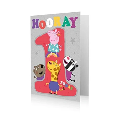 Abbildung von Danilo Promotions, PG105 Offizielle Peppa Wutz Geburtstagskarte zum 1. Geburtstag, 17,8 x 15,2 cm