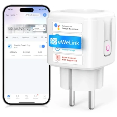 Abbildung von SURFOU Wlan Steckdose Funktioniert mit Alexa und Google Home, 2.4 Ghz Wifi Smart Plug 16A App Steuerung, Zeitschaltuhr, Sprachsteuerung, Fernzugriff, Kein Hub Notwendig, Strommessung