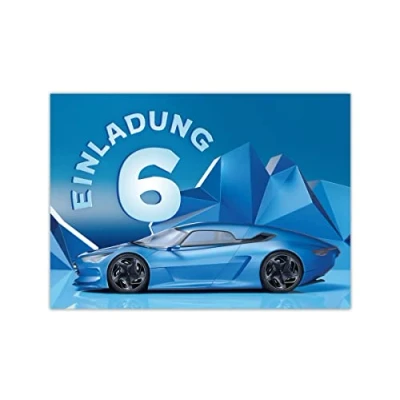 Abbildung von JUNAPACK Einladungskarten Auto zum 6. Kindergeburtstag Jungen Einladungen Rennauto Karten, mit einem Motiv Geburtstag