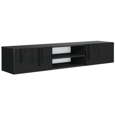 Abbildung von meble masztalerz TV Hängeschrank Schwarz Hochglanz mit 2 Ablagen und Türen, 160 cm, Lowboard, Schrank, Wohnzimmer Möbel