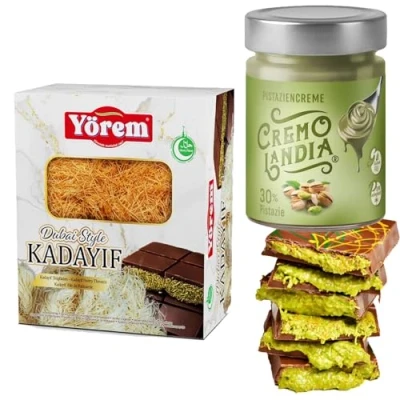 Abbildung von gerösteter gebrauchsfertig Teigfäden Kadayif für Dubai Style Schokolade Kunafeh, Cikolata Kadaif, Baklava, Engelshaar teigfaden 200g mit Pistazien Creme